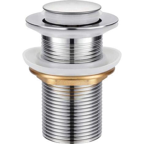 Universal Pop-up Sink Drain without Overflow, Automatic Drain Plug with Push-Open Valve and Pull-Out Plug in Stainless Steel (1/5)