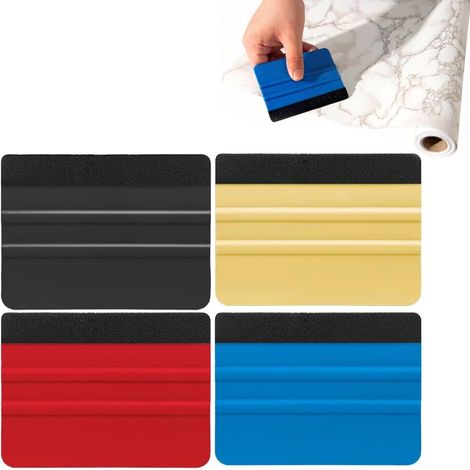 4 Pcs Spatule Raclette Plastique, Marouflette, Raclettes pour Vinyle, Mini Raclette Vitre, Raclette en Feutre, Grattoir en Vinyle de Voiture, Raclette pour Papier Peint de Voiture, Film de Verre (1/5)