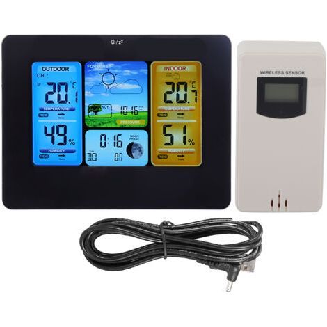 Wireless LCD Digital Weather Station Clock Thermometer Indoor Outdoor Humidity (Black) (1/3)