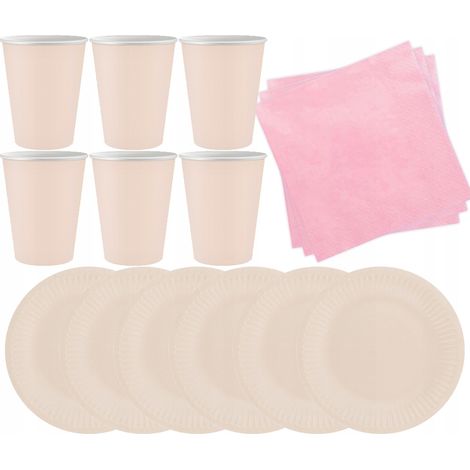 Geschirrset (Teller, Tassen und Servietten) in Rosa (1/4)