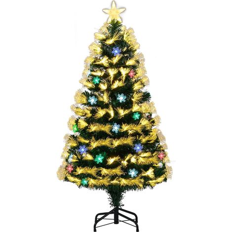 COSTWAY Albero di Natale con Luci in Fibra Ottica 120/150 cm, Albero di Natale Preilluminato con 8 Modalità di Illuminazione, 130/170 Rami, 14/20 Fiocchi di Neve, Puntale a Stella e Base (120 cm) (1/5)