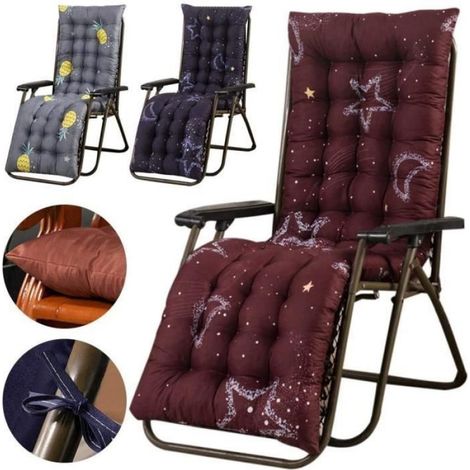 Coussin pour chaise longue bain de soleil et transat de jardin extérieur, avec capuche antidérapante, dimensions 48 x 120 cm, couleur bleu, adapté pour patio et espace extérieur (1/4)