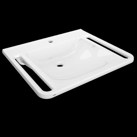 KWC Einzelwaschtisch, MEDCARE, MIRANIT, 650x150x550 mm, Weiß, Hahnloch, Griff (1/2)