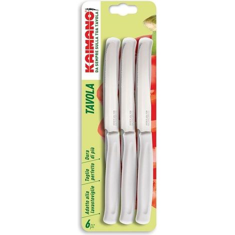 Kaimano Dinamik, set 6 coltelli bianco lama metà seghetto, manico plastica prodotto in Italia