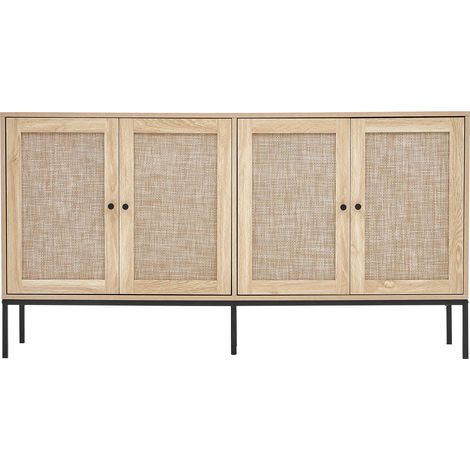 Meuble en rotin, armoire de rangement à 4 portes magnétiques et étagères réglables, buffet pour entrée, salon ou cuisine, finition naturelle (1/5)