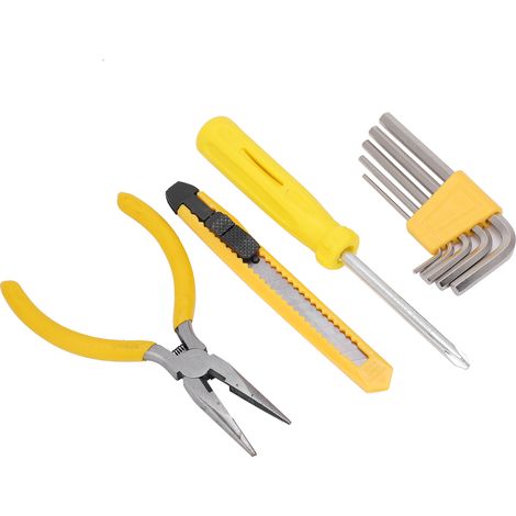 Kit d'outils de quincaillerie 8 pièces comprenant pince coupante, clé hexagonale, tournevis et couteau pour réparations domestiques