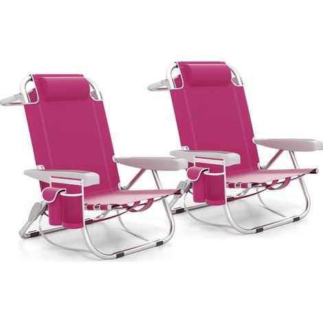 Set di sedie da spiaggia pieghevoli con schienale regolabile, colore rosa