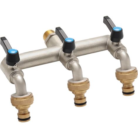 Robinet de jardin à 3 voies 3/4", double robinet de jardin avec 3 raccords de 3/4" à 1/2" pour maison, cour / machine à laver (1/5)