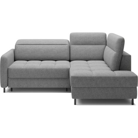 Sofá esquinero derecho convertible BARNEA 208 cm gris jaspeado con almacenamiento (1/5)