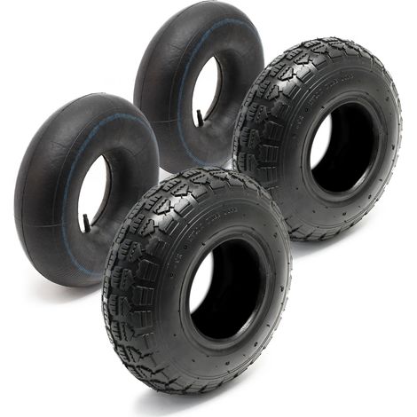 Set 2x cubiertas 2x cámaras aire tractor cortacésped carro jardín 11x4.00-4 4PR Válvula recta Jardín