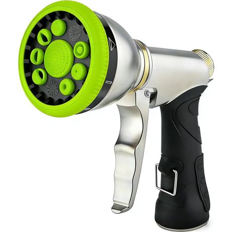 Lance d'arrosage — Buse métallique robuste et réglable à 9 jets, design antidérapant (Vert) (1/5)