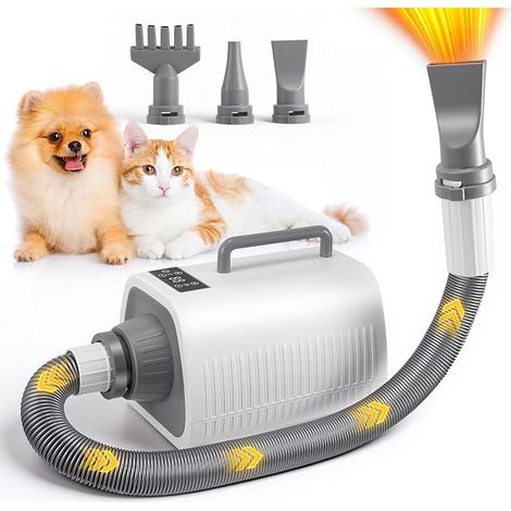 Blower for Dogs and Cats, Blower Dog Hair Dryer, Silent (45-65 dB), 9 Speed and Heat Levels (30-65°C), 3 Nozzles and Expandable Hose, Hot and Hot (1/5)