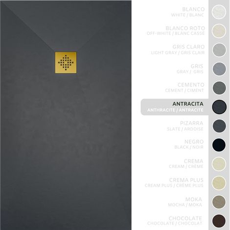 SOULBATH Receveur de Douche -Résine -Gel Coat -Texture Lisse/Pierre -Antidérapant -Couleur Anthracite - 120x90- Extra plat 3cm. Bonde de Vidage incluse - GRILLE DORÉE (1/5)
