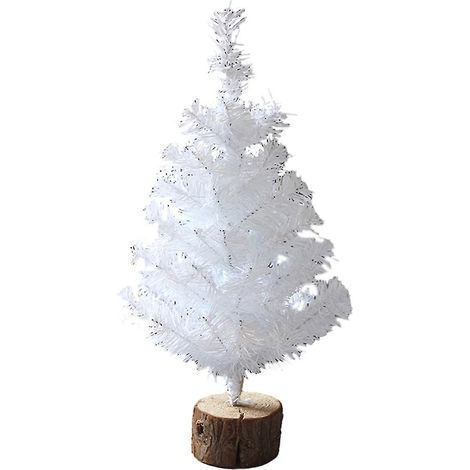 Mini-Tischweihnachtsbaum, kleiner weißer Weihnachtsbaum mit Holzsockel für Büro oder Zuhause.