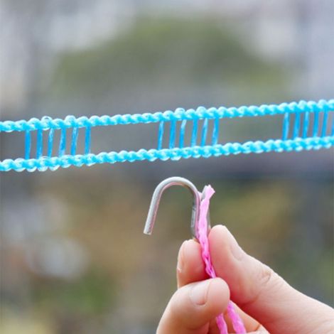 Corde à linge 8m résistant en nylon bleu, porte-vêtements à installation sans perçage, stable au vent pour intérieur et extérieur (1/5)