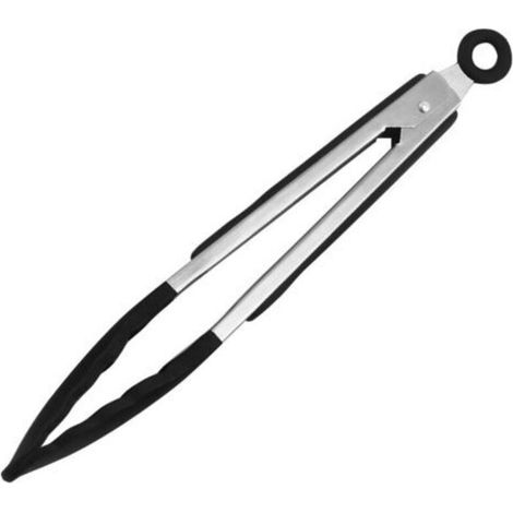 Pinze da cucina professionali, 23 cm, in acciaio inossidabile nero e silicone alimentare, resistenti al calore.