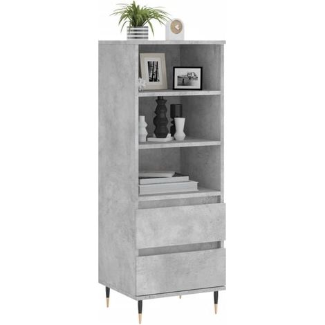 Meuble de Rangement Haut en Bois d'Ingénierie, Finition Béton Gris, 40x36x110 cm, Armoire de Stockage Moderne pour Salon ou Bureau (1/5)