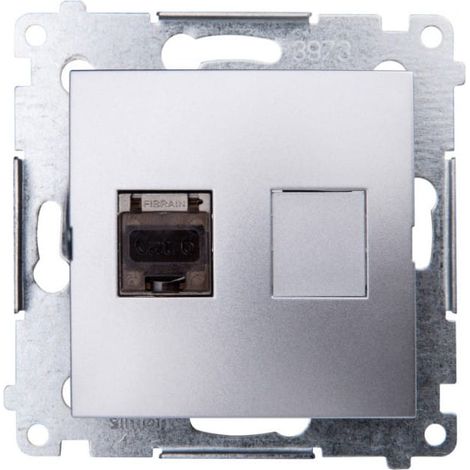 Simon 54 Presa singola per computer RJ45 cat.6 schermata con otturatore, argento opaco D61E.01/43