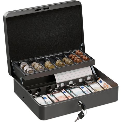 Relaxdays – Coffret à monnaie verrouillable en fer – 4 compartiments à billets – Monnayeur avec échelle graduée – Dimensions 8,5 x 30,5 x 24,5 cm