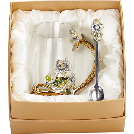 1 tasse émaillée Divers accessoire de portail, motif iris, 350 ml, en verre résistant à la chaleur, idéale pour thé/café, cadeau femme (1/5)
