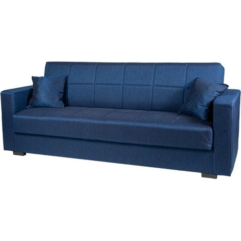 divano letto "nora" 3 posti in tessuto blu, 212x80x87 cm (1/4)