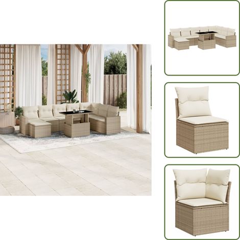 The Living Store Set de sofás de jardín 9 pzas con cojines ratán sintético beige - Muebles de exterior