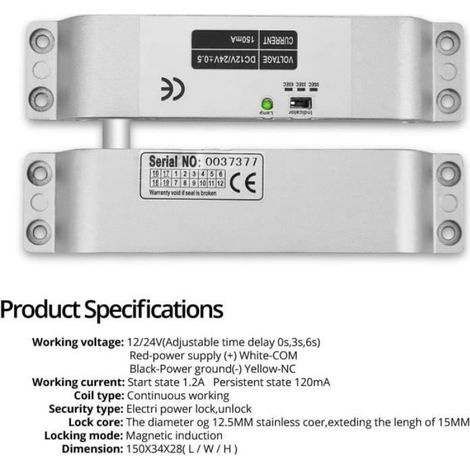 Verrou De Porte Électrique - 12 V Cc - Alliage D'aluminium - Anti-corrosion - Réglable Avec Délai - 1 Pièce (1/4)