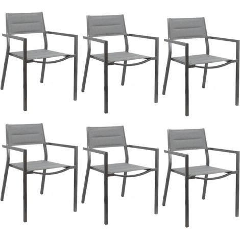 Lot de 6 Chaises de jardin Exterieur empilable Fauteuil Terrasse en aluminium (1/5)
