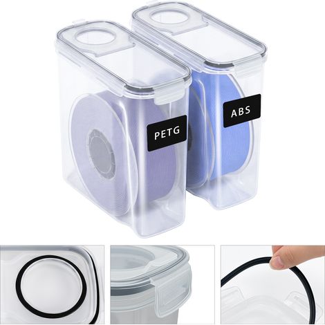 Wolketon Caja de almacenamiento de filamento de 4 L para impresión 3D, juego de 2 unidades, transparente y negro, a prueba de humedad (1/5)
