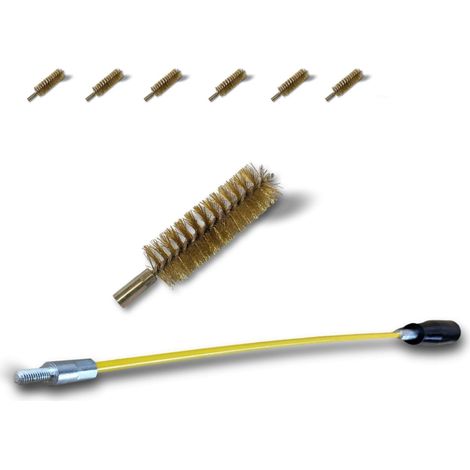 Ecouvillon LAITON Condenseur Lot de 6 avec 1 tringle flexible 48 cm Ø 25 mm Raccord laiton taraudé M6 femelle Torsade en acier galvanisé Brosse nettoyage Kibros 4TCL25Tx6