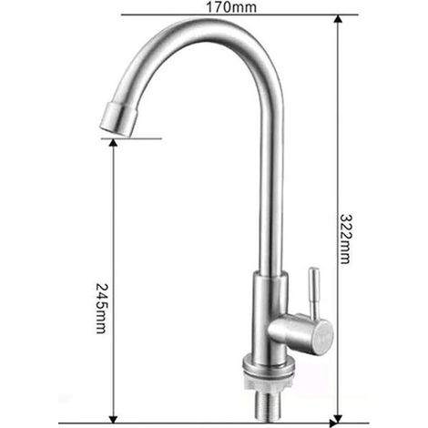 Grifo de agua fría únicamente, con manguera de conexión de 60 cm, apto para fregaderos de cocina. (1/5)