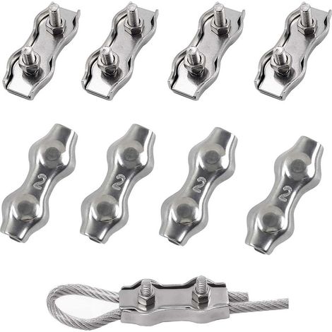 10PCS Serre Câble Acier Serre Cable Acier Inox 304 Clip Duplex Serre Corde Pince Cable Pour Les Chantiers de Construction et Les Navires Corde à linge Auvent Pour 2mm Cable Acier, M2 (1/5)
