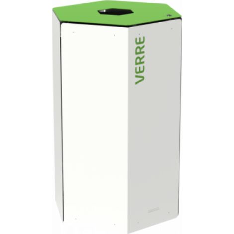 Corbeille de tri sélectif Hexatri, avec serrure - verre - 50l - blanc / vert - RAL 6018