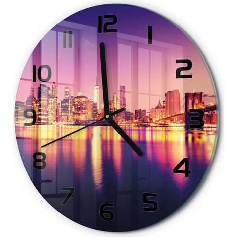 Horloge Murale Ronde Contemporaine en Verre Silencieuse Salon Cuisine Bureau Manhattan, New York fi 30 cm (1/5)