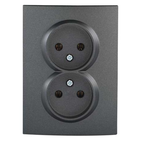 Prise Double Encastrée - Sans Terre - Graphite - 2P - 16A - Design Moderne (1/4)
