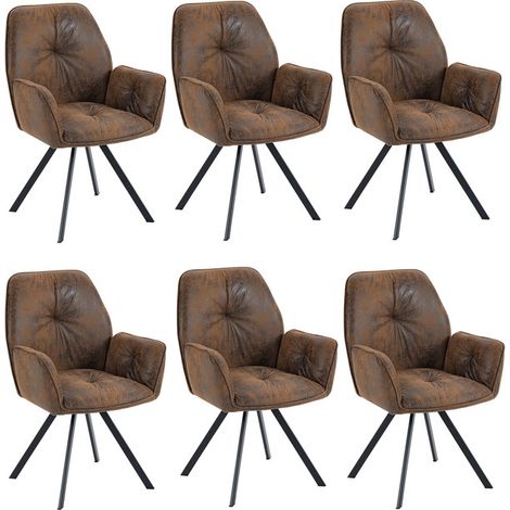 MEUBLES COSY Juego de 6 cómodas sillas de comedor de ante con reposabrazos (1/5)