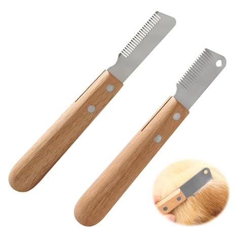Ensemble de 2 ciseaux de toilettage pour chiens avec manche en bois et tondeuse en acier inoxydable pour poils longs et courts (1/5)
