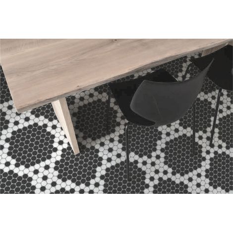 Mosaïque Art factory ronde diamètre 2.3cm motif Ostinato noir et blanc sur trame nylon 33.3x33.3cm Satiné - Boîte de 1 m2 (1/2)