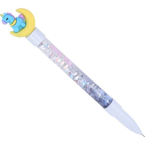 Black Gel Pen Liquid Paillette Handle Cartoon Cap Painting Writing Stationery Soft RubberBlue Pen Holder (1/5)