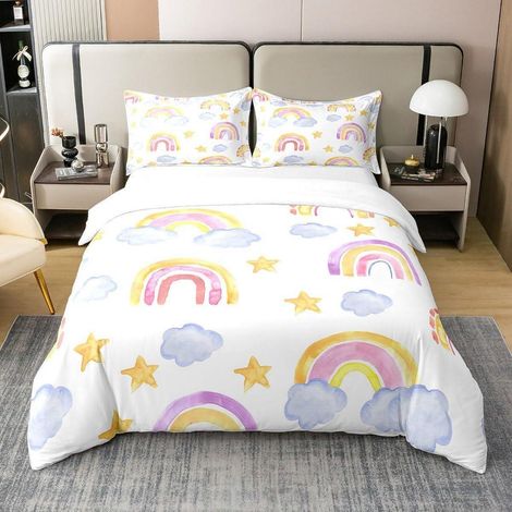 Bettwäsche-Set 135x200cm 100% Baumwolle mit Regenbogen-Motiv für Kinder