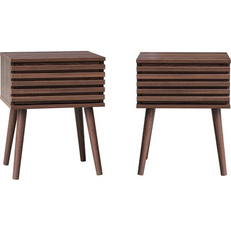 Pair of scandi-style bedside tables with grooved wood effect Walnut 29x40x50.5 cm - Madere