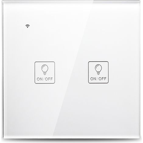 Intelligenter WLAN-Wandschalter mit Touch-Funktion, Glasfront, Sprachsteuerung, kompatibel mit der Alexa Home App, Timerfunktion, Smart Share Wandsteckdose, Weiß (2-fach) (1/5)