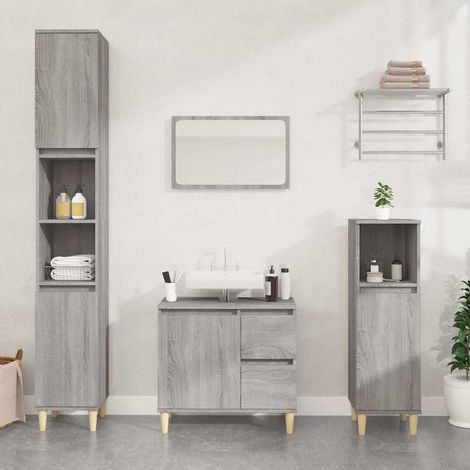 Bathroom Cabinet Grey Sonoma 30x30x190 cm Engineered Wood vidaXL