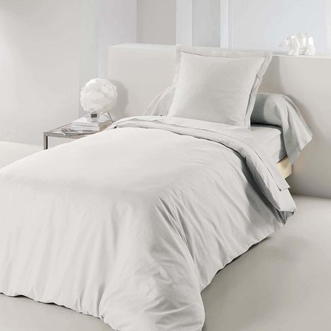 Douceur D'Intérieur – Housse de couette 1 personne 140 x 200 cm – Tissu uni blanc 57 fils – Douceur et confort optimal pour un sommeil réparateur