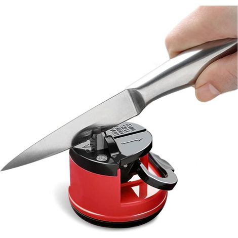Affûteur de couteaux en pierre, aiguisoir de couteaux de cuisine ciseaux de sécurité, broyeur de lames, affûtage de couteaux en tungstène diamant, outil avec ventouse，rouge