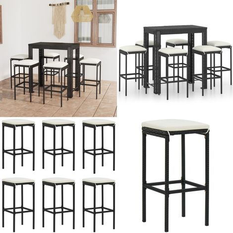 7-tlg. Gartenbar-Set mit Kissen Poly Rattan Schwarz - Gartensets - Gartenbar - Outdoor Möbel - Rattan Gartenmöbel - Balkonmöbel - Home & Living (1/5)