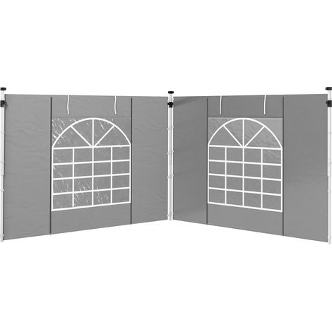 Rideaux de pavillon, lot de 2, pour pavillons de jardin de 3 x 6 m ou 3 x 3 m, avec fenêtres et portes, gris clair