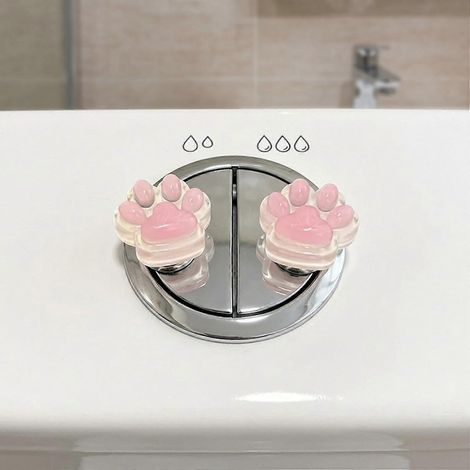 Lot de 2 protège-boutons chasse d'eau patte de chat rose, pour ongles longs, décoration interrupteur réservoir toilettes (1/4)