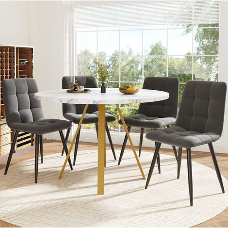 MEUBLIV Set tavolo da pranzo rotondo 80 x 80 x 75 cm con 4 sedie grigie in velluto (1/5)