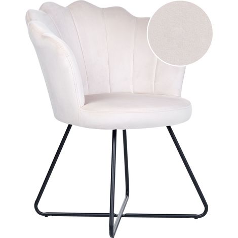 Sillón de terciopelo respaldo concha sin reposabrazos blanco crema Lovelock